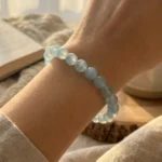 close-up of aquamarine beads showing natural translucency