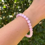 close-up of lepidolite bracelet view under natural light