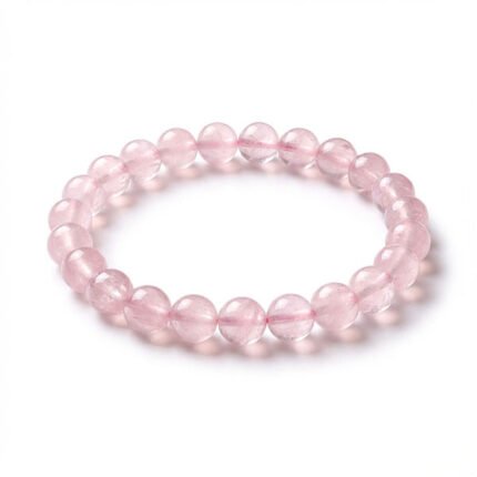 rose quartz bracelet product photo on white background