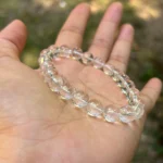 close-up of clear quartz bracelet symbolizing energy amplification