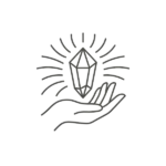 Hand and crystal icon representing hand-selected high-frequency stones