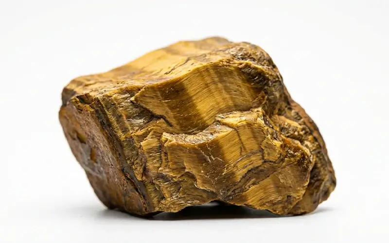 Raw Tiger’s Eye crystal with natural golden-brown fibrous texture.