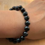 blue Tigers Eye bracelet on model close shot