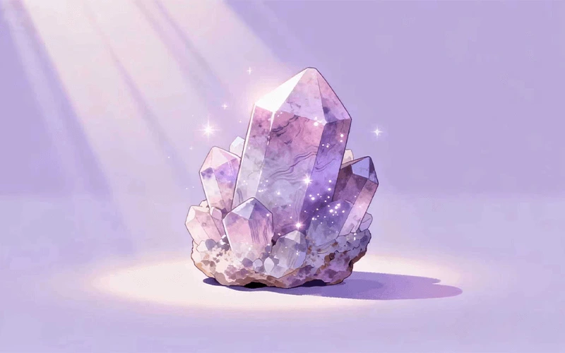lepidolite crystal cluster glowing in soft lilac light
