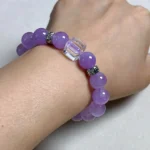 model wearing Gentle Calm Bracelet with clear quartz
