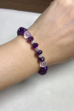 model wearing Amethyst & Clear Quartz Harmony Bracelet front