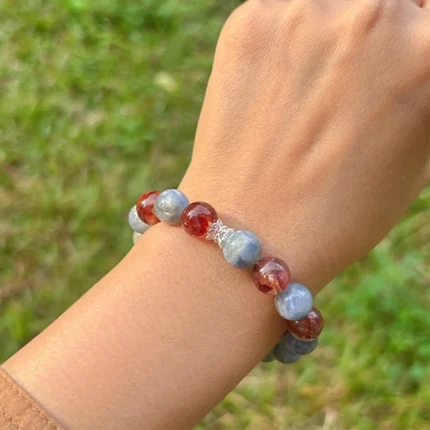 model wearing Kyanite & Red Phantom Balance Bracelet front view